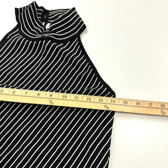 White House Black Market Women’s M Black White Striped High Neck Tank Top Shirt - Picture 9 of 11